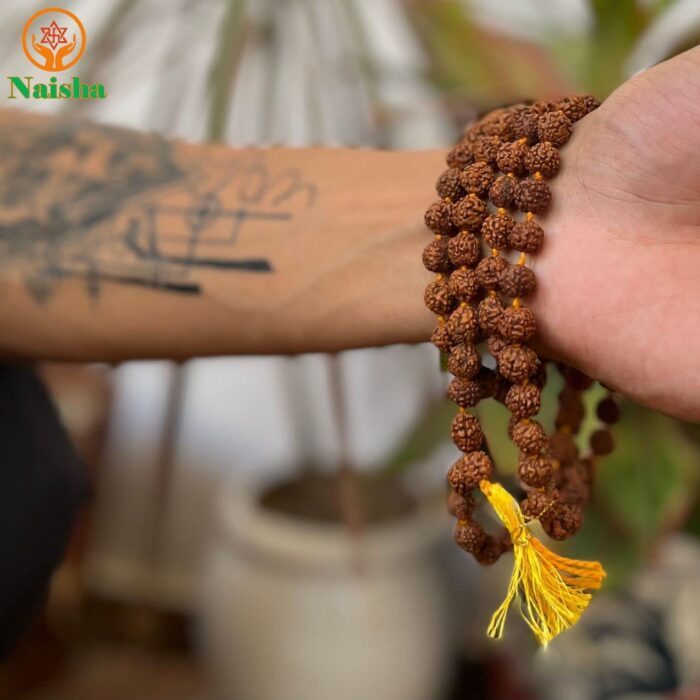 Naisha Rudraksha Mala 108+1 Beads Necklace, Seed Bead Natural Himalaya 5 face Panch Mukhi Rudraksha, Prayer Beads, Wrist Mala Wrap, Jaap Mala, Bead Size 7 mm (Pack of 2), Wood, rudraksha - Image 3