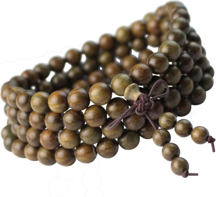 DYLYMX 108 Natural Sandalwood Bracelet 8mm Beads Tibetan Buddhist Green Sandalwood Bracelet Mala Prayer Meditation Elastic Wrap Necklace