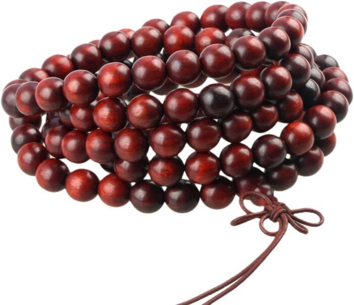 Shanxing 8mm Natural Red Sandalwood 108 Prayer Beads Mala Wrap Bracelet for Men Women, Red Buddha Meditation Worry Beads Bracelet Tibetan Buddhist Buddhism Jewellery Gift Wooden Bead Necklace