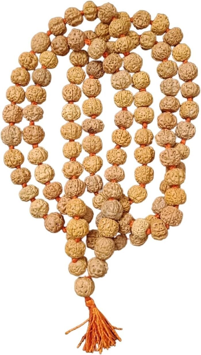 NAISHA 10 MM Rudraksha Mala 108+1 Beads Necklace, Beads Natural Himalaya 5 face Panch Mukhi Rudraksha, Prayer Beads, Wrist Mala Wrap, Jaap Mala (1 Pack)