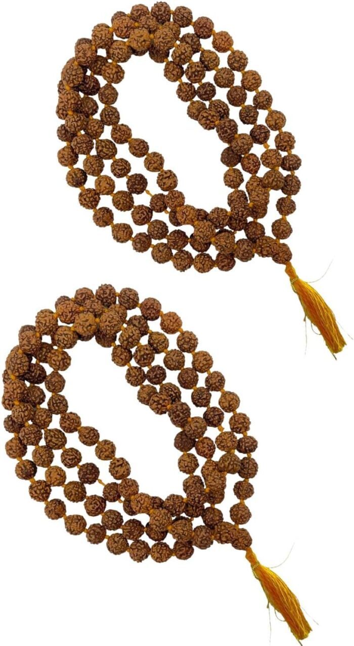 Naisha Rudraksha Mala 108+1 Beads Necklace, Seed Bead Natural Himalaya 5 face Panch Mukhi Rudraksha, Prayer Beads, Wrist Mala Wrap, Jaap Mala, Bead Size 7 mm (Pack of 2), Wood, rudraksha