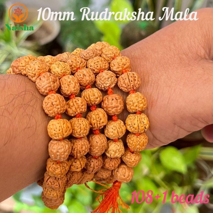 NAISHA 10 MM Rudraksha Mala 108+1 Beads Necklace, Beads Natural Himalaya 5 face Panch Mukhi Rudraksha, Prayer Beads, Wrist Mala Wrap, Jaap Mala (1 Pack) - Image 4