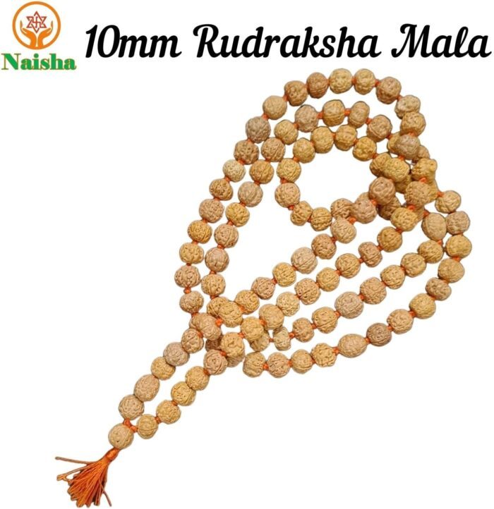 NAISHA 10 MM Rudraksha Mala 108+1 Beads Necklace, Beads Natural Himalaya 5 face Panch Mukhi Rudraksha, Prayer Beads, Wrist Mala Wrap, Jaap Mala (1 Pack) - Image 2