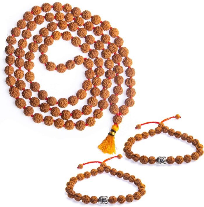 Wonder Care Authentic Rudraksh Mala | 5face Genuine Himalayan Rudraksha Seeds Religious Ornament Rosary Necklace with Bracelet for Meditation- Imported from Nepal-(8mm approx.)