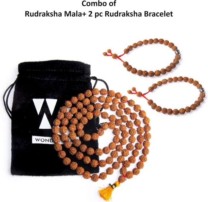 Wonder Care Authentic Rudraksh Mala | 5face Genuine Himalayan Rudraksha Seeds Religious Ornament Rosary Necklace with Bracelet for Meditation- Imported from Nepal-(8mm approx.) - Image 2