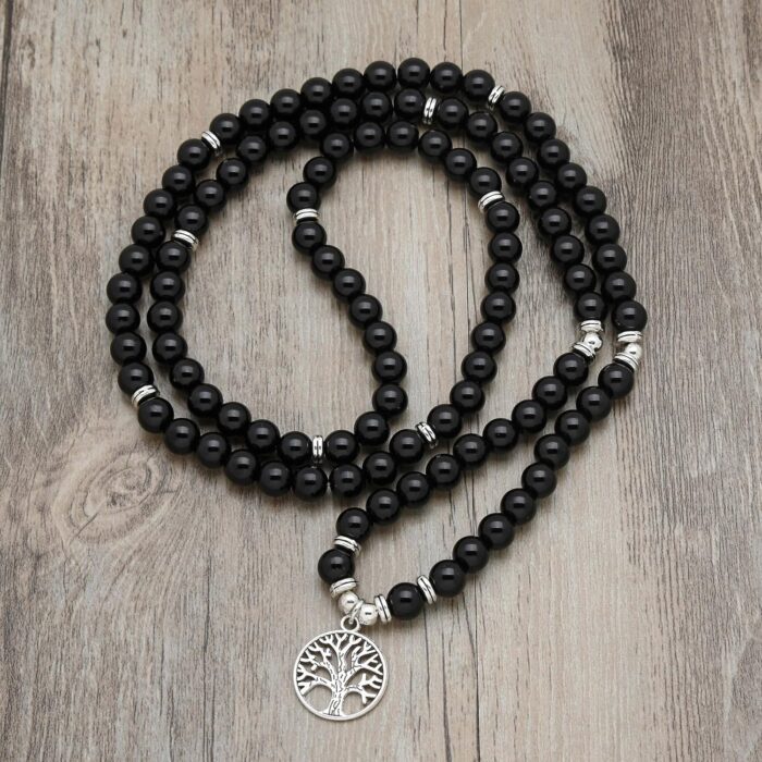 8mm Mala Beads 108 Meditation Bracelet Necklace with Tree of Life Charm - Image 2