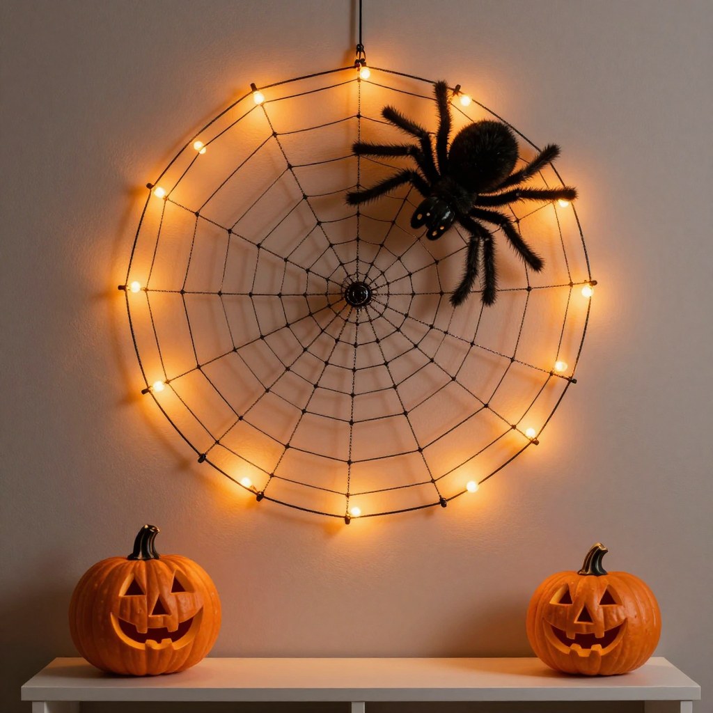 Illustration of Light-up Spider Web with Black Spider