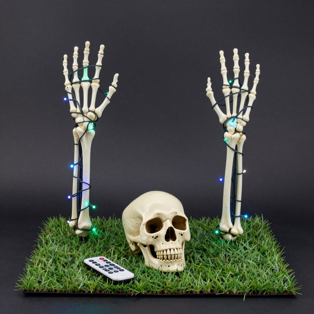 Illustration of Light-up Skeleton Hands & Skull Set with Remote
