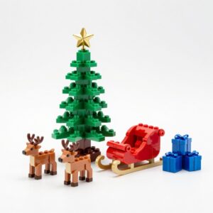 Illustration of Christmas Tree and Sleigh Building Advent Calendar